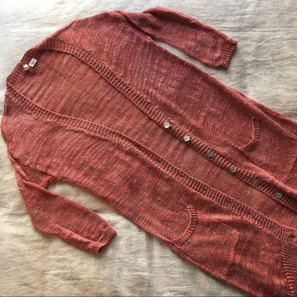 Anthropologie Moth XS/S Peach Linen Long Cardigan